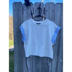 Strut & Bolt Womens White Gingham Floral Embroidered Cap Sleeve Top Large